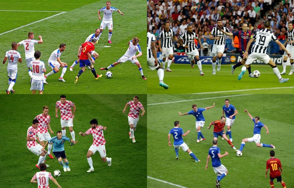 Andrés Iniesta surrounded