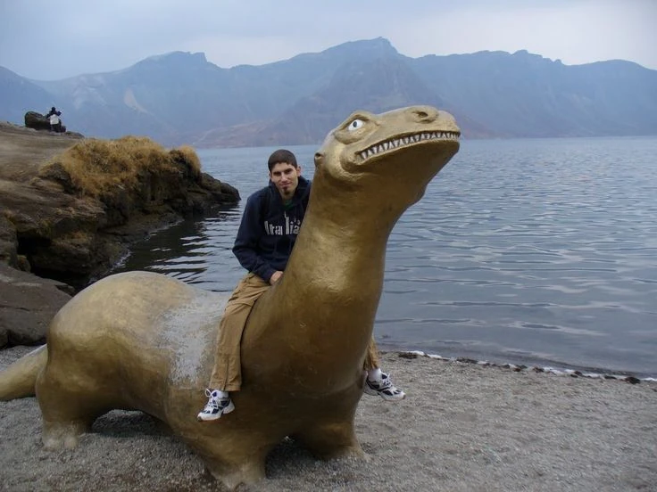 Man riding the Lake Tianchi monster